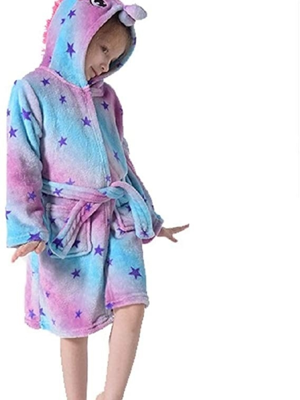 Kids Unicorn Star Hooded Robe - Pastel Pink & Blue